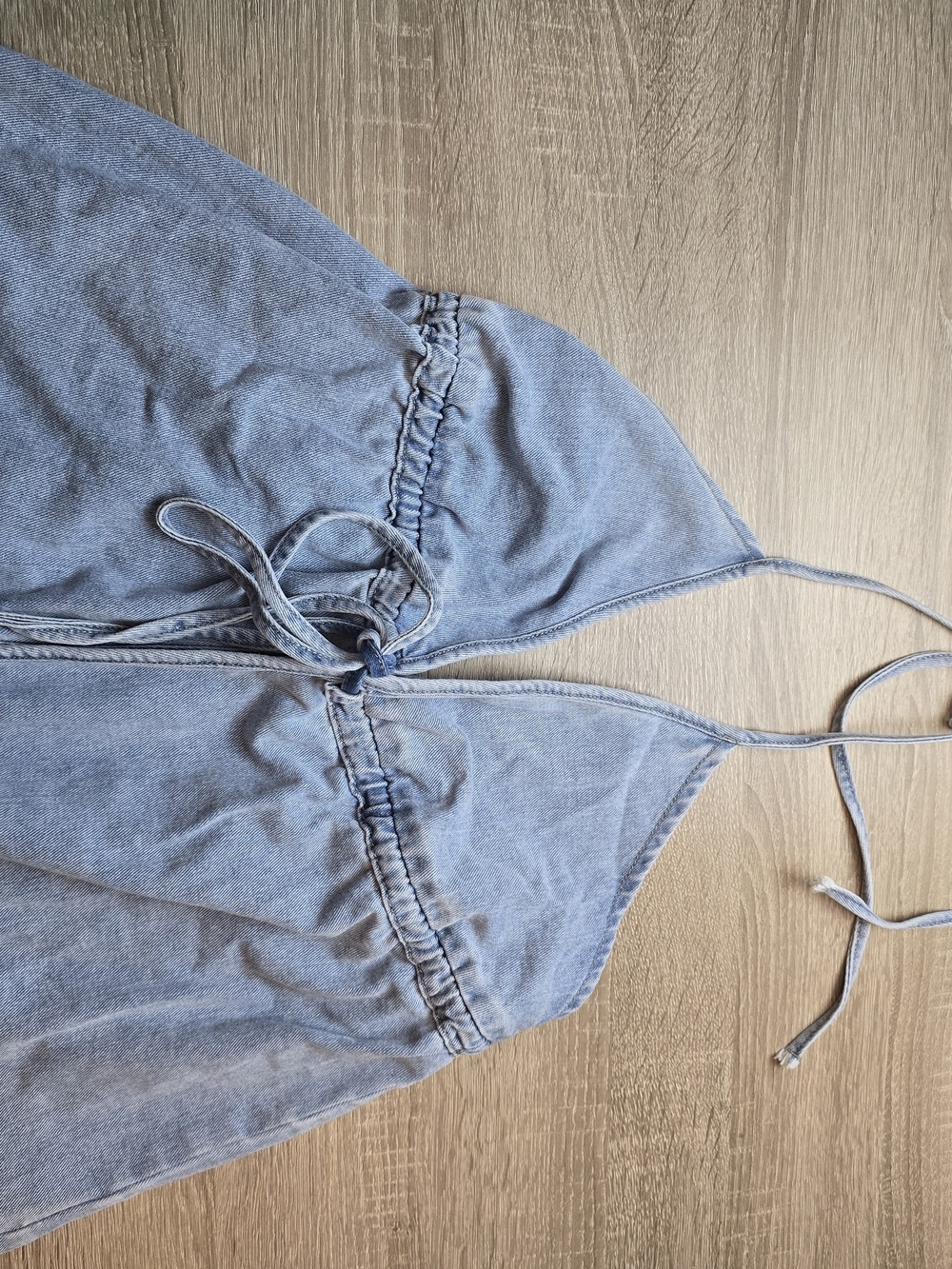 Mido Light Blue Denim-Look Tie Front Cami